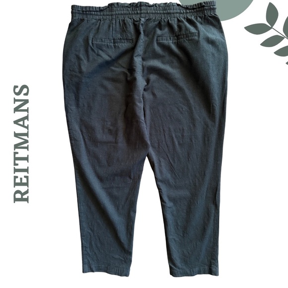 🛍️3/$40 REITMANS Signature Linen Blend Jogger Capri Pants Black Elastic Waist 18 - Picture 2 of 6